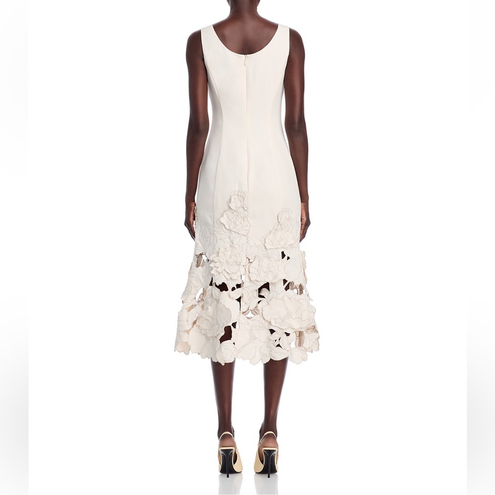 LEO LIN Emily Appliqué Midi Dress Vanilla Size 8 NWT Floral Lace Sleeveless - Picture 4 of 9